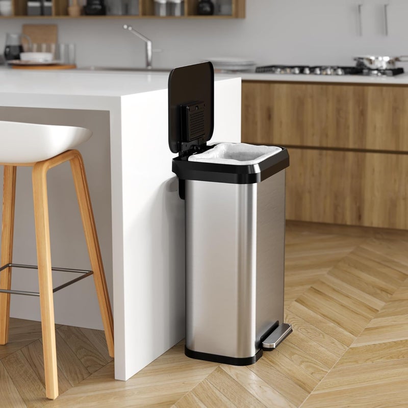 iTouchless SoftStep EXP 50 Liter/ 13.2 Gallon Step Pedal Trash Can Recycling Bin with Odor Filter Stainless Steel, Dent-Proof Plastic Lid Garbage Trashcan, Home Office Living Room Garage, Matte Silver - Image 2